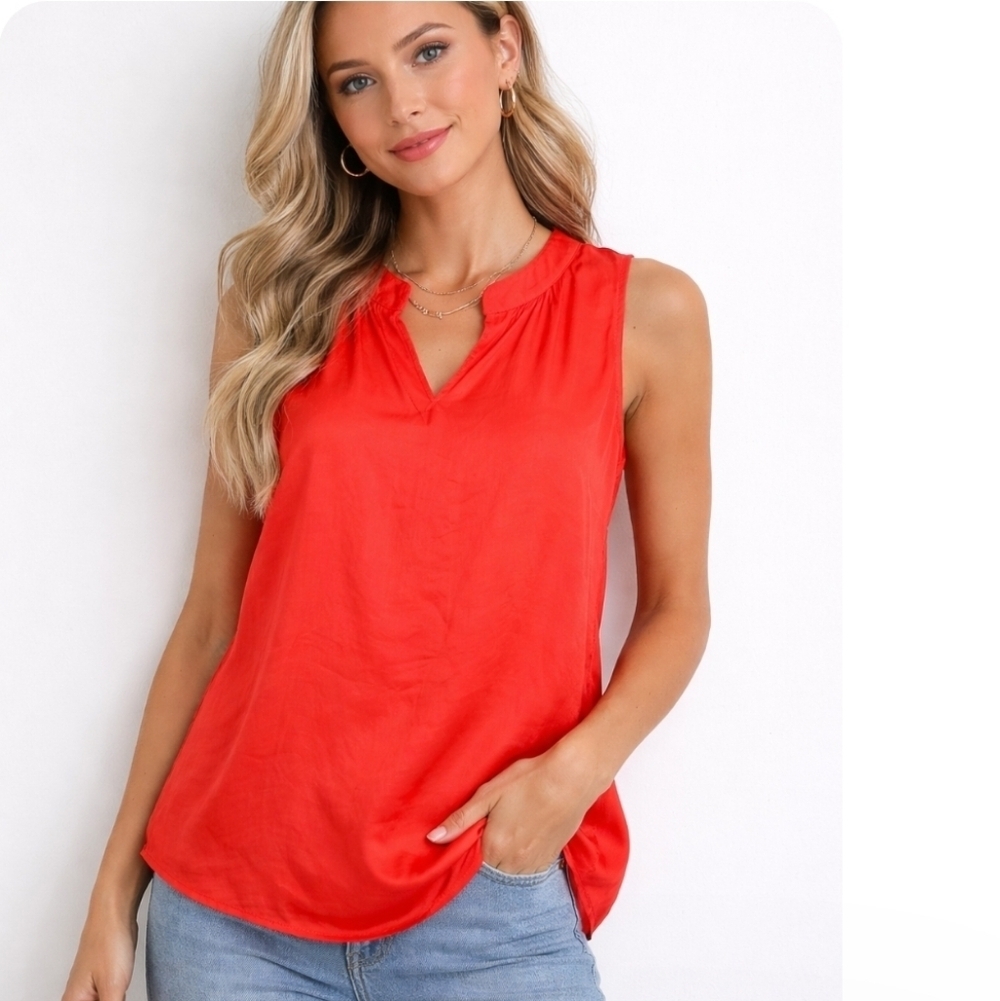 NWT Italian Women's Red Silk Blend V-Neck Blouse Size M.